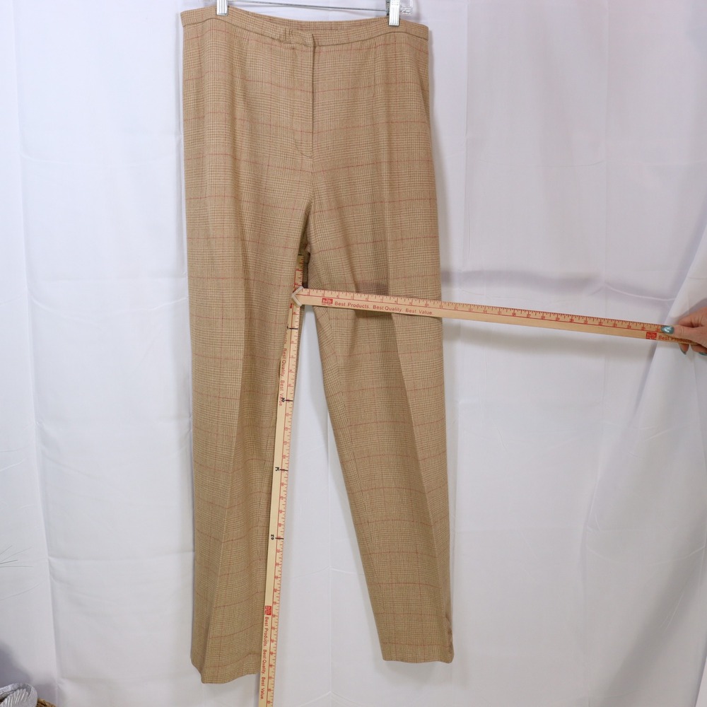 Gianfranco Ferre Forma Trousers 16 Beige Womens Wool Blend Plaid Pants - Picture 2 of 5